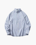 Men's Oversized Striped Cotton Shirt with Long Sleeves - Light Blue