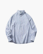 Men's Oversized Striped Cotton Shirt with Long Sleeves - Light Blue