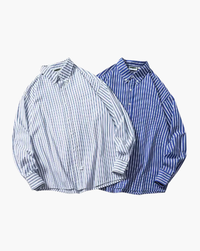 Men's Oversized Striped Cotton Shirt with Long Sleeves