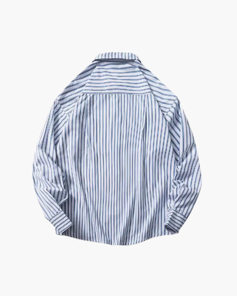 Men's Oversized Striped Cotton Shirt with Long Sleeves