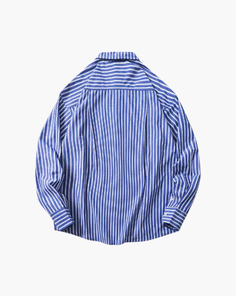 Men's Oversized Striped Cotton Shirt with Long Sleeves