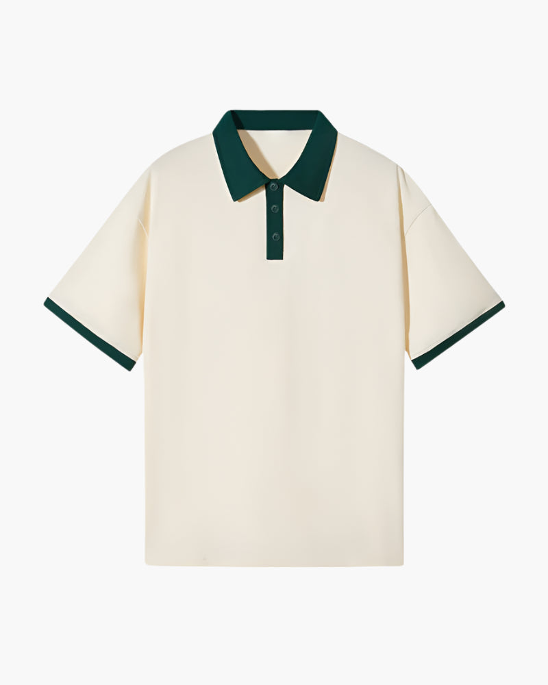 Men's Polo Shirt with Contrast Collar and Clean Placket - Green