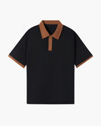 Men's Polo Shirt with Contrast Collar and Clean Placket - Black