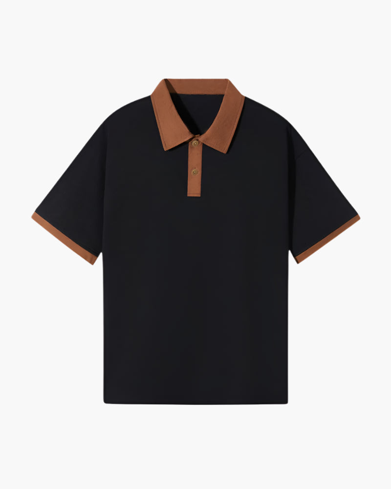 Men's Polo Shirt with Contrast Collar and Clean Placket - Black