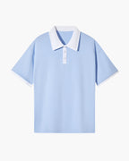 Men's Polo Shirt with Contrast Collar and Clean Placket - Sky Blue