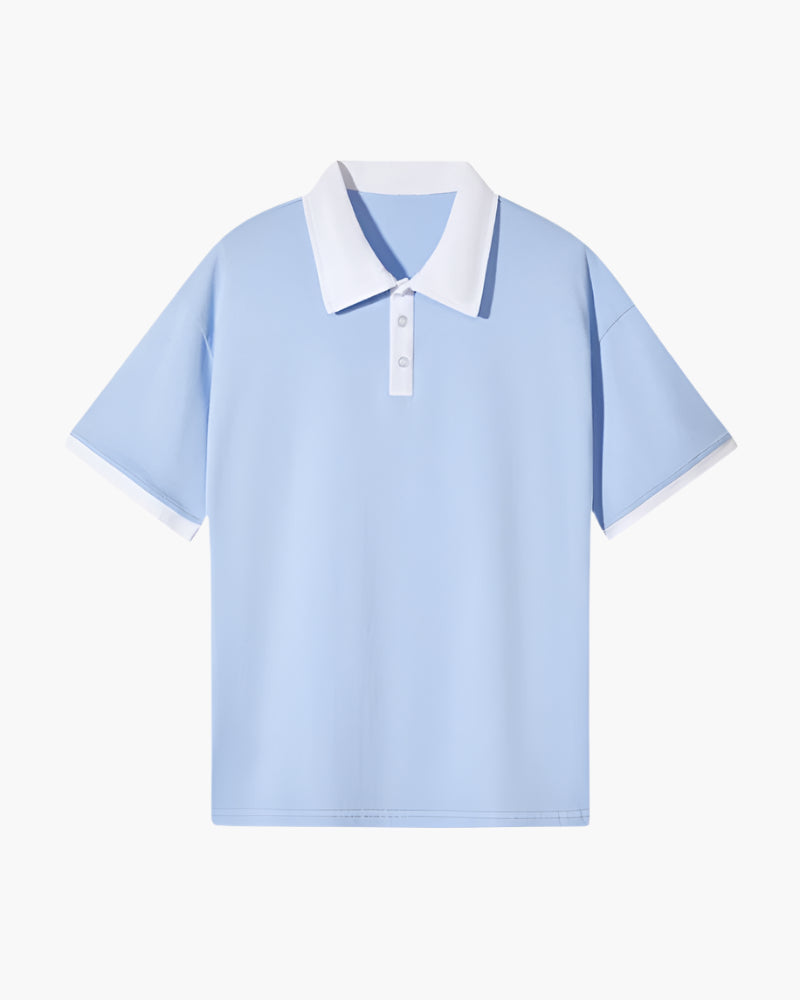 Men's Polo Shirt with Contrast Collar and Clean Placket - Sky Blue