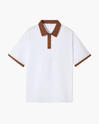 Men's Polo Shirt with Contrast Collar and Clean Placket - Brown