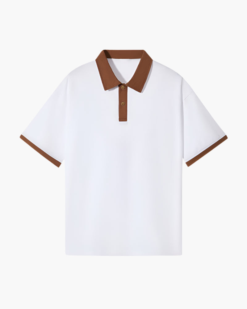Men's Polo Shirt with Contrast Collar and Clean Placket - Brown