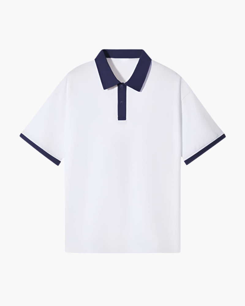 Men's Polo Shirt with Contrast Collar and Clean Placket - Navy