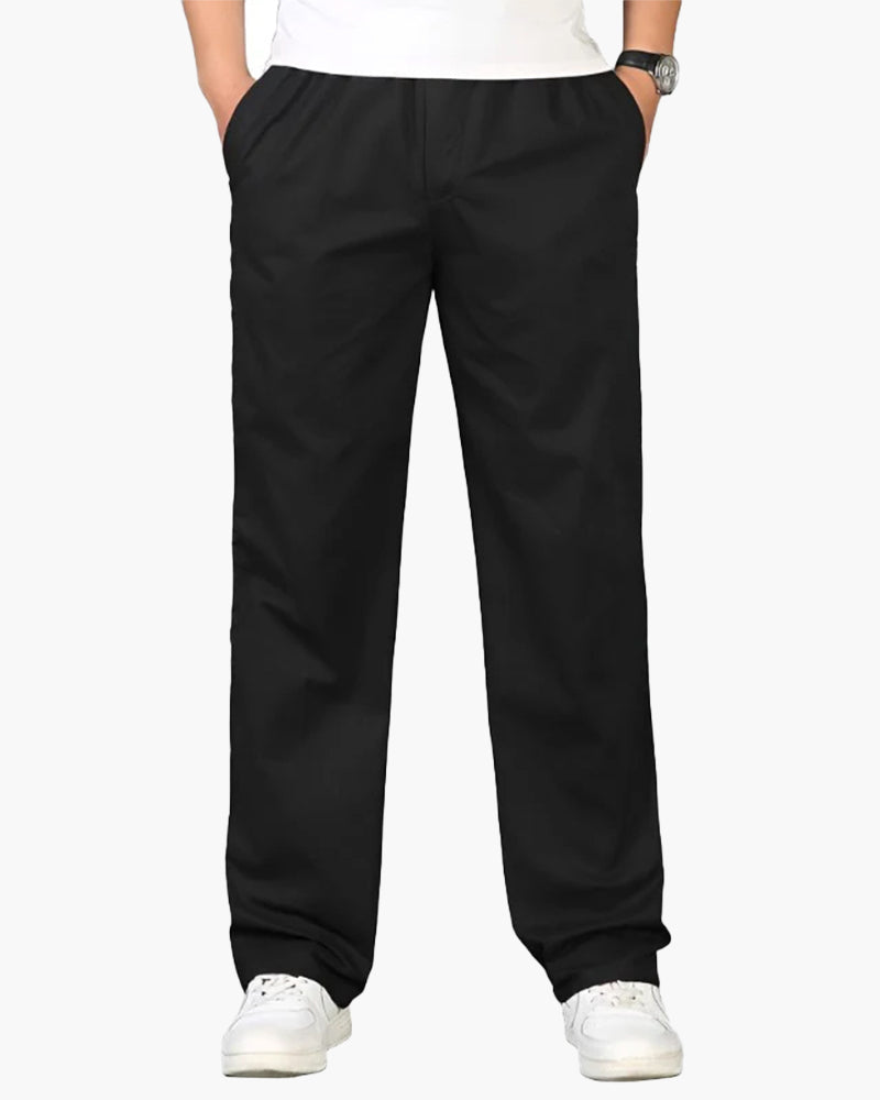 Men's Relaxed Cotton Drawstring Trousers with Straight Leg - Black