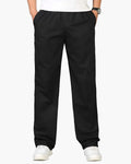 Men's Relaxed Cotton Drawstring Trousers with Straight Leg - Black