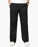 Men's Relaxed Cotton Drawstring Trousers with Straight Leg - Black