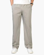 Men's Relaxed Cotton Drawstring Trousers with Straight Leg - Light Gray
