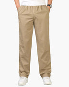 Men's Relaxed Cotton Drawstring Trousers with Straight Leg - Khaki