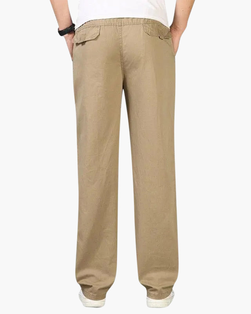 Men's Relaxed Cotton Drawstring Trousers with Straight Leg