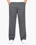 Men's Relaxed Cotton Drawstring Trousers with Straight Leg - Gray