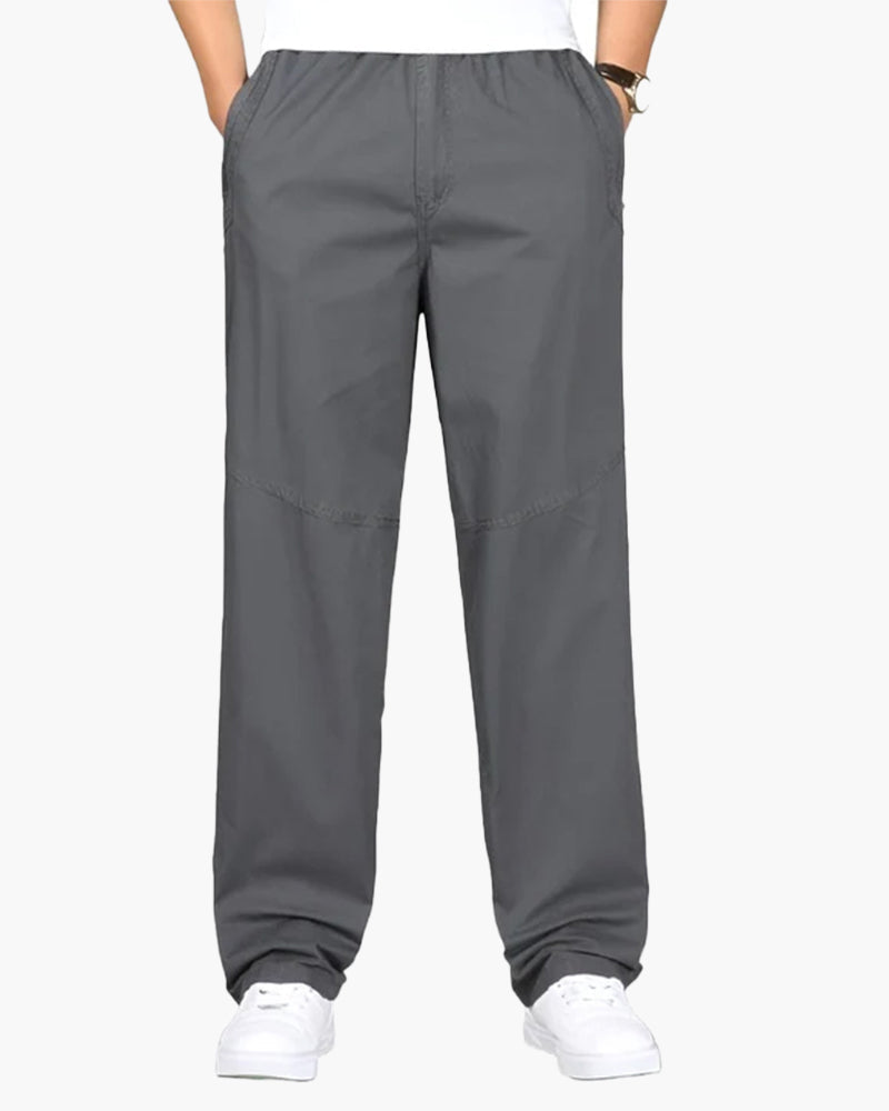 Men's Relaxed Cotton Drawstring Trousers with Straight Leg - Gray