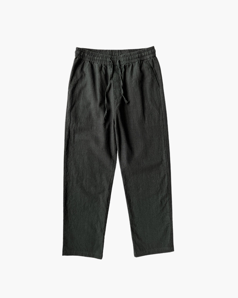 Men's Relaxed Lounge Trousers with Elastic Waist and Drawstring - Black