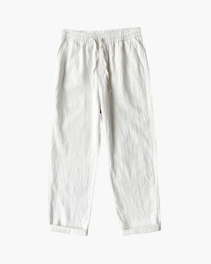 Men's Relaxed Lounge Trousers with Elastic Waist and Drawstring - White