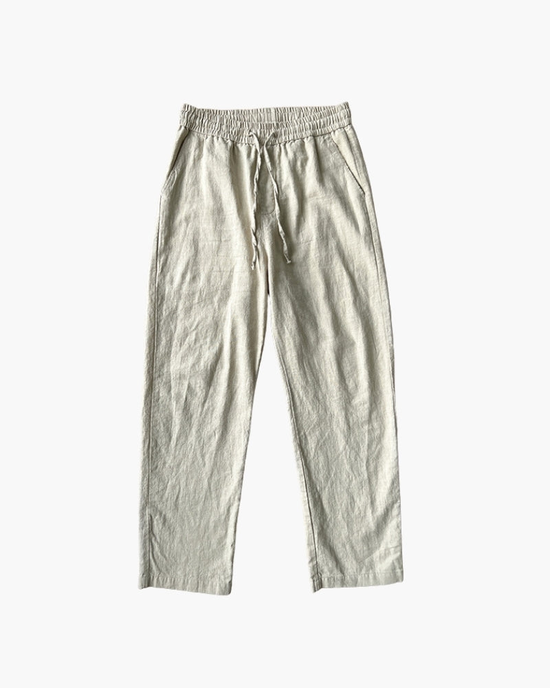 Men's Relaxed Lounge Trousers with Elastic Waist and Drawstring - Khaki