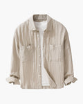 Men's Relaxed Overshirt with Button Front and Chest Pockets - Beige