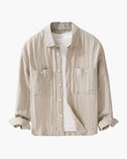 Men's Relaxed Overshirt with Button Front and Chest Pockets - Beige