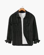 Men's Relaxed Overshirt with Button Front and Chest Pockets - Black