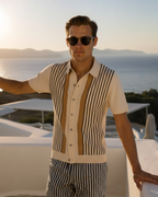 Men's Retro Stripe Knit Polo with Contrast Placket