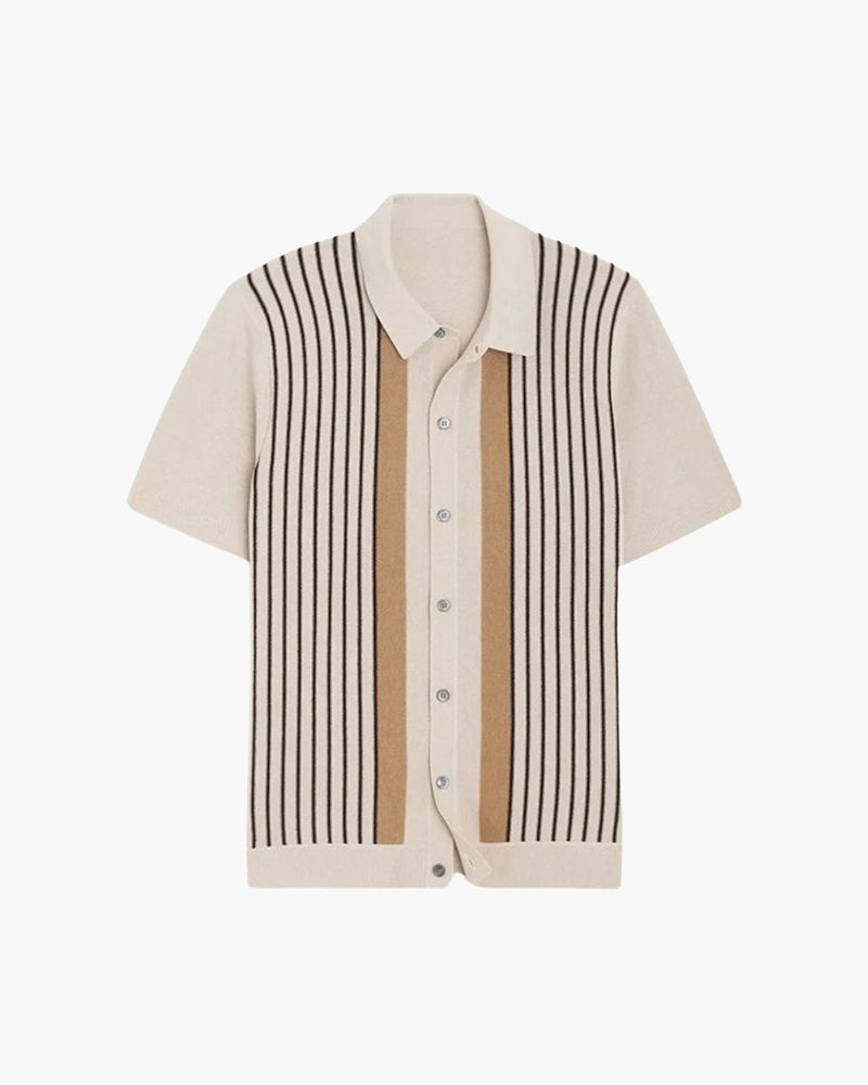 Men's Retro Stripe Knit Polo with Contrast Placket