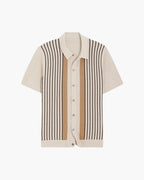Men's Retro Stripe Knit Polo with Contrast Placket