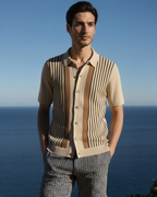 Men's Retro Stripe Knit Polo with Contrast Placket