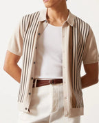 Men's Retro Stripe Knit Polo with Contrast Placket