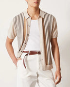 Men's Retro Stripe Knit Polo with Contrast Placket