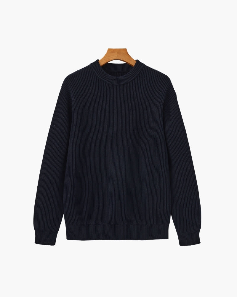 Men's Rib Knit Crew Neck Sweater in Wool Blend - Navy