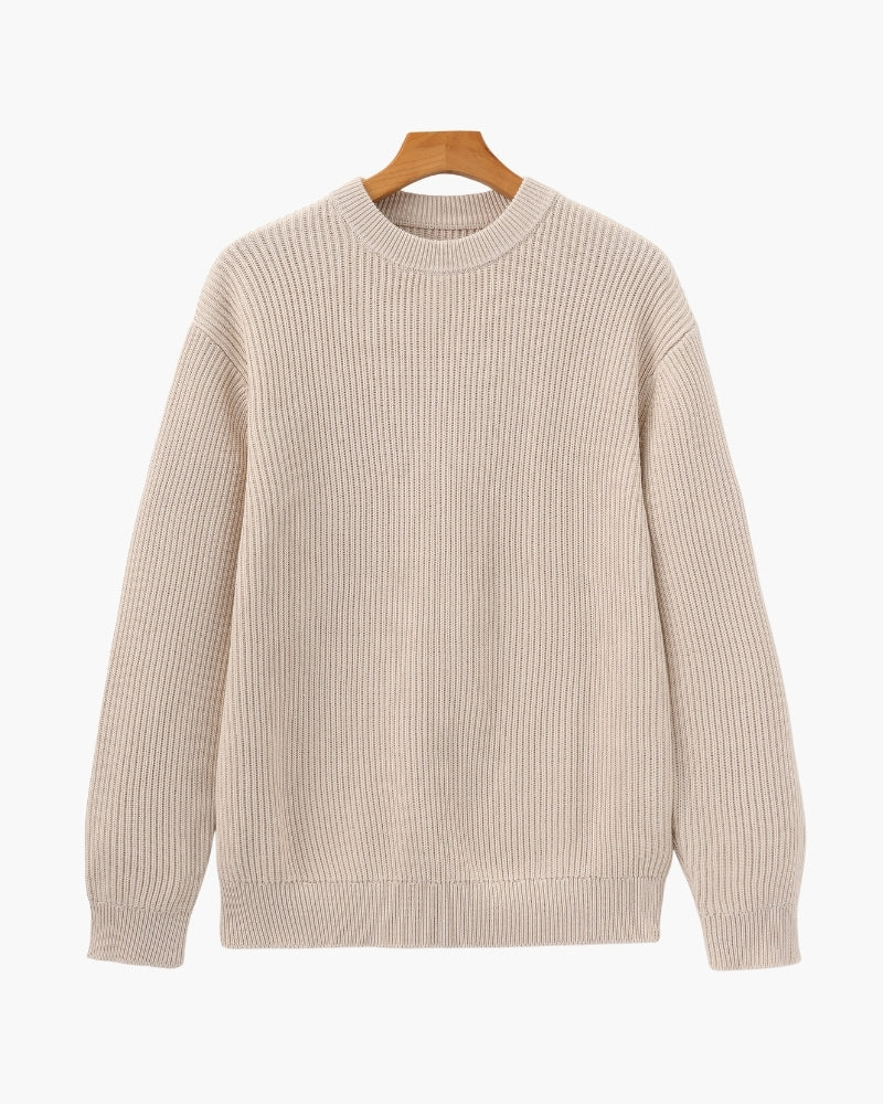 Men's Rib Knit Crew Neck Sweater in Wool Blend - Beige