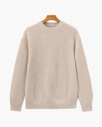 Men's Rib Knit Crew Neck Sweater in Wool Blend - Beige