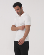 Men's Ribbed Cotton Polo with Mesh Panels and Button Placket