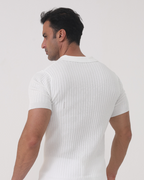 Men's Ribbed Cotton Polo with Mesh Panels and Button Placket