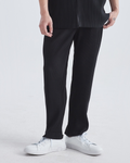 Men's Ribbed Cotton Trousers with Relaxed Baggy Fit - Black