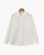 Men's Ribbed Long Sleeve Shirt with Spread Collar and Chest Pockets