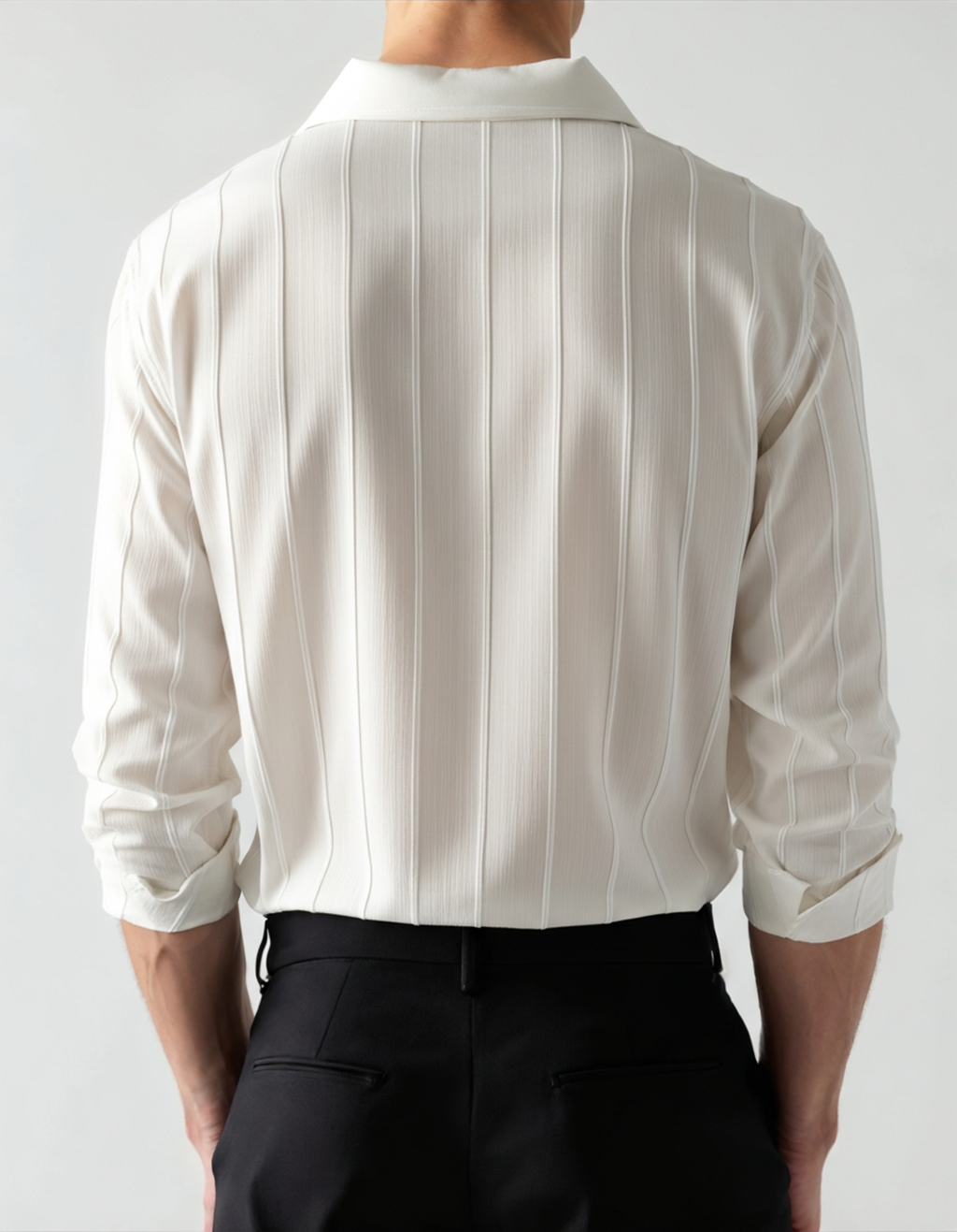 Men's Ribbed Long Sleeve Shirt with Spread Collar and Chest Pockets
