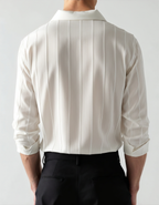 Men's Ribbed Long Sleeve Shirt with Spread Collar and Chest Pockets
