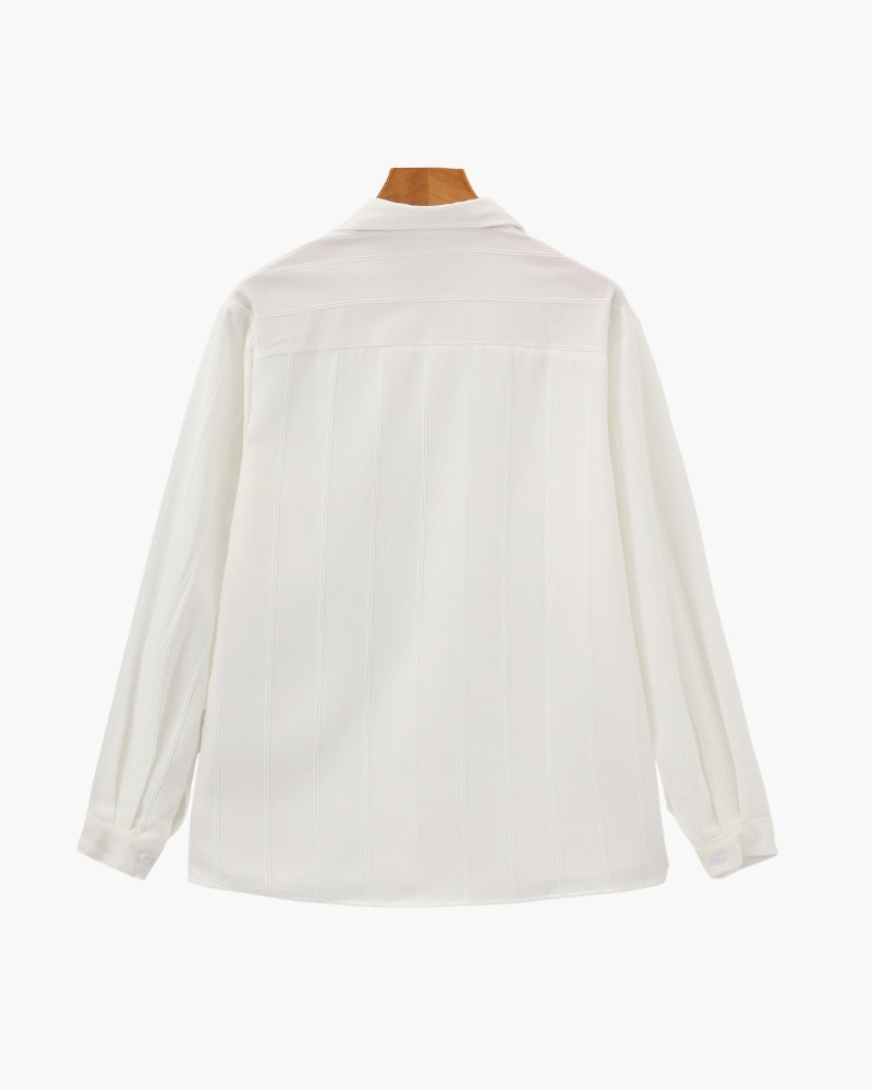 Men's Ribbed Long Sleeve Shirt with Spread Collar and Chest Pockets