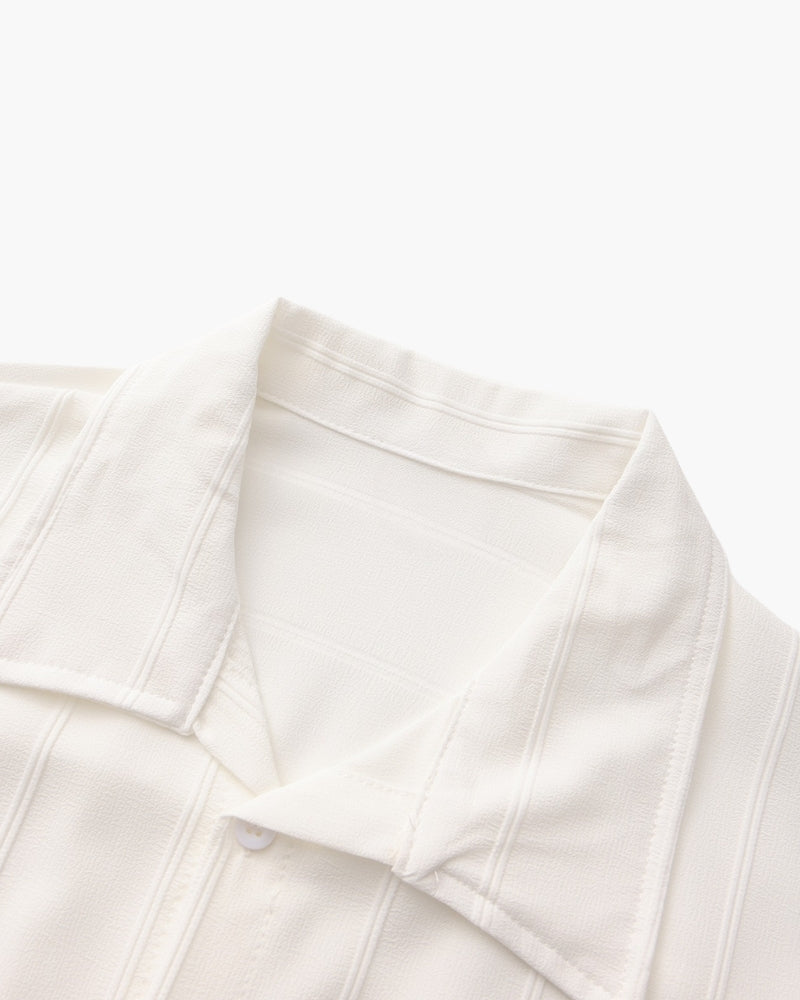 Men's Ribbed Long Sleeve Shirt with Spread Collar and Chest Pockets