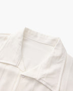 Men's Ribbed Long Sleeve Shirt with Spread Collar and Chest Pockets