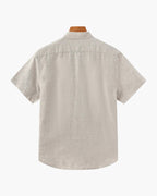 Men's Short Sleeve Linen Shirt with Camp Collar and Chest Pocket