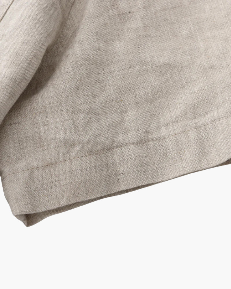 Men's Short Sleeve Linen Shirt with Camp Collar and Chest Pocket