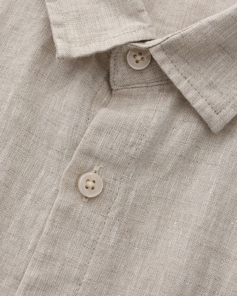Men's Short Sleeve Linen Shirt with Camp Collar and Chest Pocket