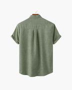 Men's Short Sleeve Mandarin Collar Shirt with Relaxed Silhouette