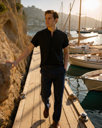 Men's Short Sleeve Mandarin Collar Shirt with Relaxed Silhouette